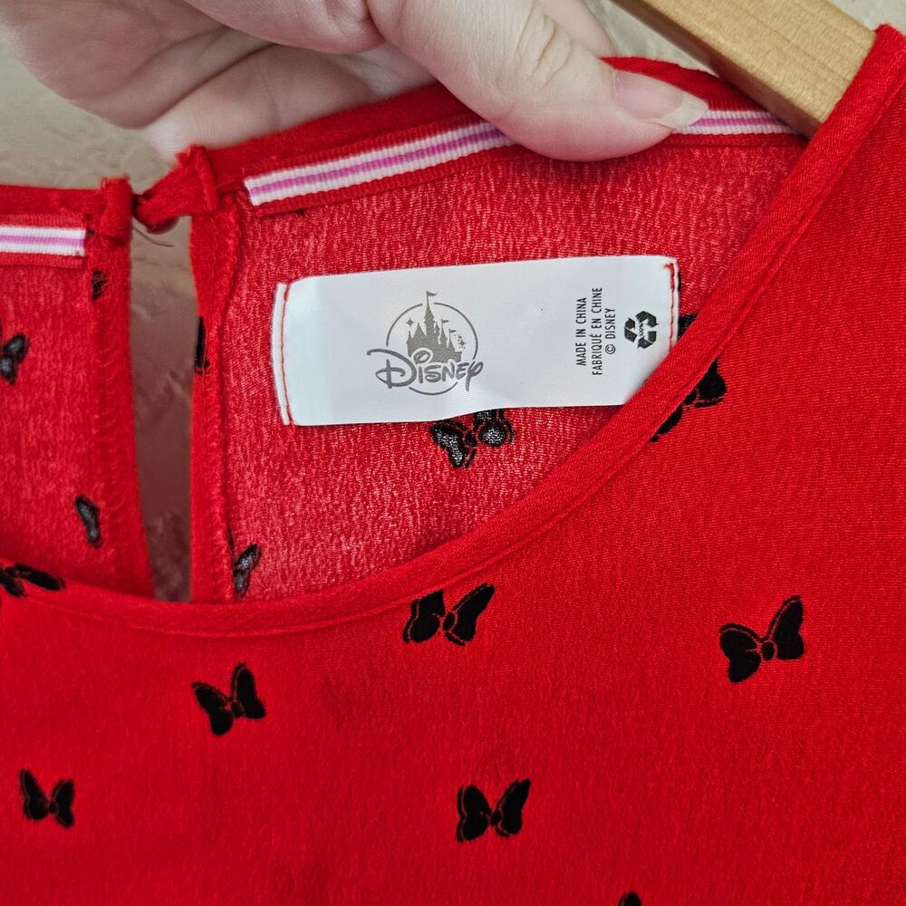 Disney Minnie Mouse Red Crepe Mini Red Shift Dress Black Bow Print Women's Sz XL - Picture 7 of 9